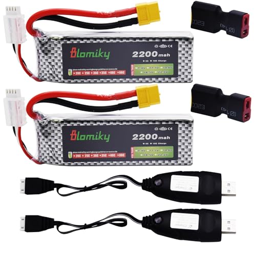 Blomiky 2 Pack 11.1V 3S 2200mAh Lipo Battery with XT60 Plug for Remote Control Evader BX Car RC Truck RC Truggy RC Airplane UAV Drone FPV Boats / 3S 2200mAh XT60 and USB