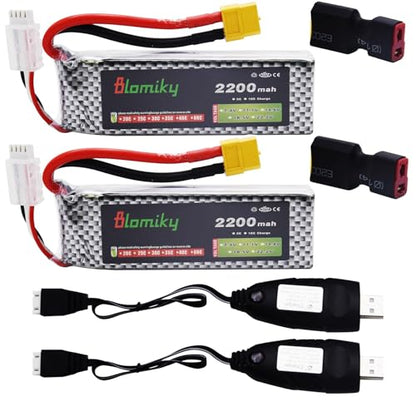 Blomiky 2 Pack 11.1V 3S 2200mAh Lipo Battery with XT60 Plug for Remote Control Evader BX Car RC Truck RC Truggy RC Airplane UAV Drone FPV Boats / 3S 2200mAh XT60 and USB