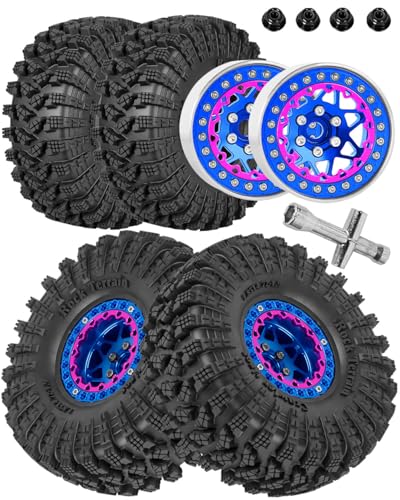 1.9 RC Wheels for 1/10 SCX10 SCX10II SCX10III 90046 TRX4 D90.Aluminium RC Truck Tires Highway Tires 1.9" RC Wheels and Tires 1.9 Beadlock Wheel Rim RC Tires,Blue - color: Blue（for 1/10）