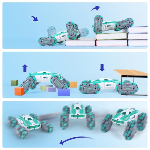 8WD Remote Control Car Toys for Kids, Gesture Sensing RC Stunt Truck | Birthday Gifts, Great for Boys Age 6-12, Cool Toys with Lights Music Spray, Transformable & Durable - color: Sky Blue