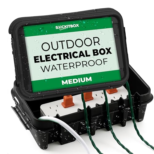 SockitBox – The Original Weatherproof Connection Box – Indoor & Outdoor Electrical Power Cord Enclosure for Timers, Extension Cables, Transformers, Power Strips, Lights, Tools & More – Medium – Black - color: Black, size: Medium