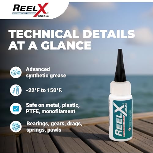 ReelX Fishing Reel Grease, Marine-Grade Anti-Rust Lubricant for Bearings, Spinning, Baitcasting, Spincast, Fly, Trolling & Electric Reels, Corrosion Prevention & Control, 1 oz with Applicator Tip | Marine-Grade, For Bearings, Spinning, Baitcasting, Spinca