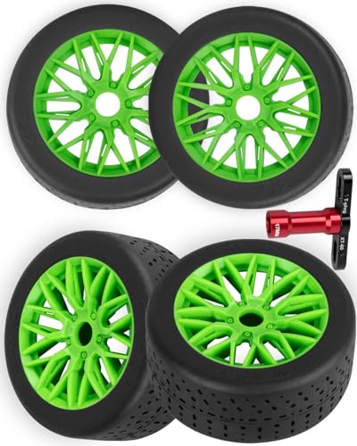 RC Rubber Wheels Tires for 1/8 Typhon 6S BLX,1/7 Infraction 6S BLX,Limitless,4PCS Highway Wheels Soft Tires Truck Tire Highway Tires,Green - color: Green(4pcs)