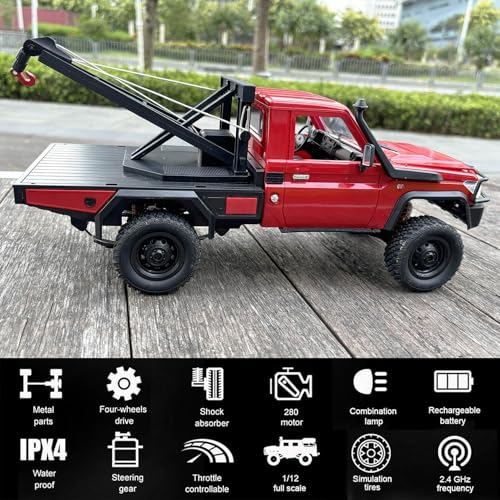 HLSFWDRIVE MN82T RC Crawler 1/12 RC Truck with Crane Hook All Terrain | Remote Control Rock Crawler 4x4 Hobby Car for Adult 280 Motor 2 Speed Proportional Control Upgraded ESC Receiver