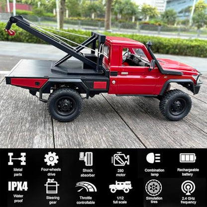 HLSFWDRIVE MN82T RC Crawler 1/12 RC Truck with Crane Hook All Terrain | Remote Control Rock Crawler 4x4 Hobby Car for Adult 280 Motor 2 Speed Proportional Control Upgraded ESC Receiver