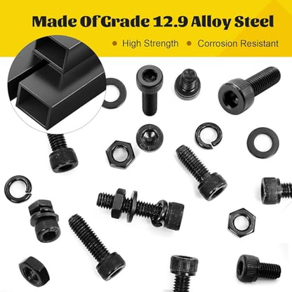 272PCS M5 Screws, Nuts and Washers Assortment kit, M5x8/10/12/16/20/25/30/35 mm Hex Socket Head Cap Bolts Assorted Set - 12.9 Alloy Steel, Black Zinc Plated Anti-Rust - size: M5 272pcs