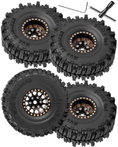 1.0 Beadlock RC Wheels for 1/18 1/24 Trx4m SCX24 RC Crawler,Full Brass 1.0'' RC Truck Tires RC Wheels 4pcs Black