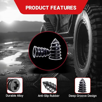 Realth 100 Pcs Tire Plug Kit – No Removal Needed, Emergency Flat Tire Repair Screws | Quick Fix Tubeless Tire Repair Rubber Nails Kit for Cars, SUVs, Motorcycles, Trucks (Portable & Durable) - style: Plugs(100 pcs)
