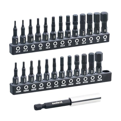 toolant Impact Hex Bit Set, Metric & SAE, 26-Piece | Metric and SAE hex sizes, S2 steel construction, hardened body, precision-tempered finish, magnetic holder - size: Metric&SAE(26pcs)