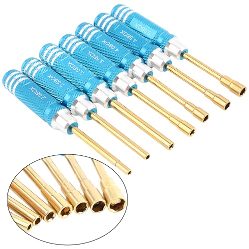 7 Pieces Hex Screwdriver Set 2.0/2.5/3.0/3.5/4.0/4.5/5.0mm RC Socket Wrench Kit Nut Drive for Traxxas Redcat Axial SCX24 Quadcopter Helicopter FPV Drone Car - RC Nut Removal Tools (Blue)