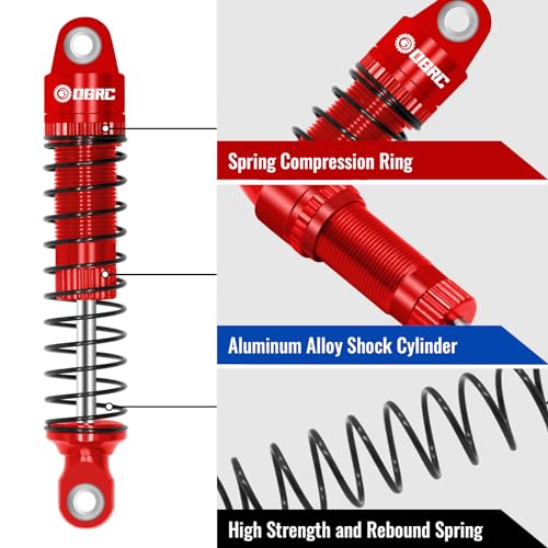 OGRC 60mm Long Travel RC Shock Absorber Oil Damper for TRX4M 1/18 RC Car | Oil-filled, Aluminum, for Traxxas TRX4M Upgrade Parts, Red - color: Red