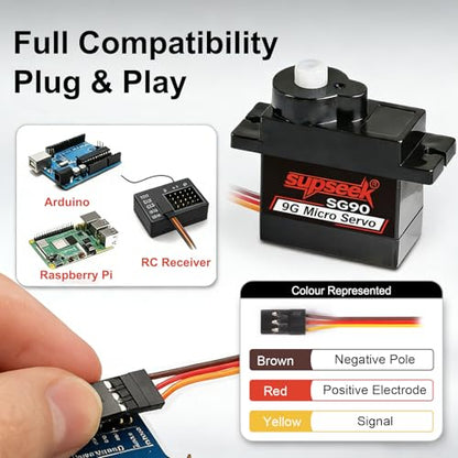 SG90 9g Micro Servo Motor, Metal Motor Gear & Shaft, 1.9kg·cm 0.08s/60° Mini Servos for Arduino, RC Airplane, Robot Arm, Car, Boat DIY Projects (10 Pcs) - size: 10