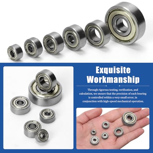 Glarks 60pcs 693ZZ 623ZZ 624ZZ 685ZZ 687ZZ 627ZZ Carbon Steel Bearings, Deep Groove Ball Bearing, Double Shield Miniature Groove Ball Bearings Suitable for High-Speed Brushless Motors, Fan Bearings