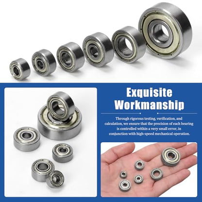 Glarks 60pcs 693ZZ 623ZZ 624ZZ 685ZZ 687ZZ 627ZZ Carbon Steel Bearings, Deep Groove Ball Bearing, Double Shield Miniature Groove Ball Bearings Suitable for High-Speed Brushless Motors, Fan Bearings