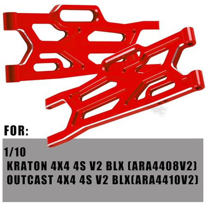 RC Aluminum Suspension Arms Set&Hubs Caster Blocks&Front Steering Block Knuckles&Rear Hubs Upgrades Parts for 1/10 Kraton/Outcast V2 4S BLX,Front Rear Suspension Arms Hops Up,Red - color: Red(for 1/10)