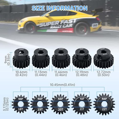 Surpass 48P Pinion Gear Set 3.175mm Shaft Hole 18T/19T/20T/21T/22T 48 Pitch Motor Gears for1/10 RC Car Upgrade Part with Screwdriver (5Pack) - size: 18T 19T 20T 21T 22T