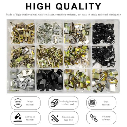 240PCS Car Dashboard Trim Clips, 12 Sizes Metal Trim Panel U-Clips Auto Body Fasteners, Universal Front Console Dash Retainer Spring Clip Replacement for Most Vehicles