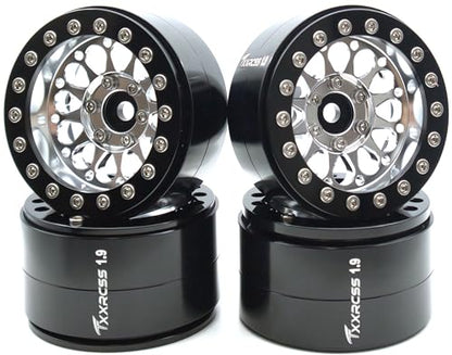 Rc 1.9 Inch Beadlock Wheel Negative Offset 8mm Aluminum Wheel Rim Hex 12mm for 1/10 RC Crawler Axial SCX10 TRX4 VS4-10 Gen8 MST CFX 4PCS (Silver Black) DK1908 - color: Silver Black