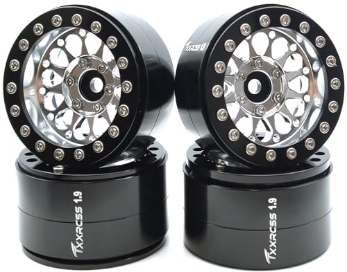 Rc 1.9 Inch Beadlock Wheel Negative Offset 8mm Aluminum Wheel Rim Hex 12mm for 1/10 RC Crawler Axial SCX10 TRX4 VS4-10 Gen8 MST CFX 4PCS (Silver Black) DK1908 - color: Silver Black