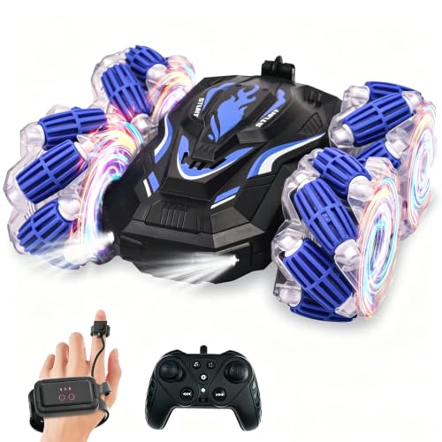 LOOZIX Gesture Sensing RC Stunt Car, Remote Control Car for Boys and Girls | 4WD Remote Control Car, with Lights Music, Bitthday Gifts,Toys For Boys and Girls 6 7 8 9 10 11 12 Years Old - color: Blue