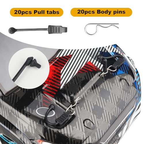 20pcs HobbyPark Universal RC Car Body Clips and Retainer for All 1/10 1/12 Scale Arrma Traxxas Axial SCX10 Losi Redcat HPI Exceed Shell Replacement Pins - size: 1.2mm Rod Silver Clips