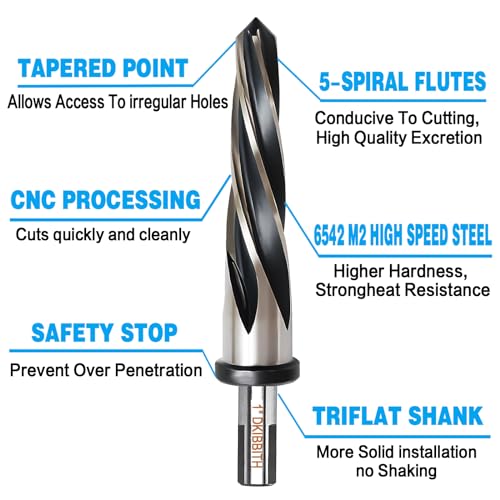 5 PCS M2 HSS Taper Chucking Reamer Set, 1/2" 3-Flat Round Shank Bridge/Construction Reamer Drill Bits for Steel, Metal, Wood, Alloy - Align and Enlarge Existing Holes to 3/8", 1/2", 5/8", 3/4", 1" - size: 5 Pcs Reamer Set
