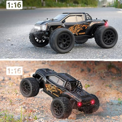 GoolRC WLtoys 164018 1/16 RC Car, 35KPH High Speed Remote Control Car, 2.4GHz 4WD All Terrain Off Road RC Truck with LED Light and 2 Batteries for Adults (Black) - color: Black