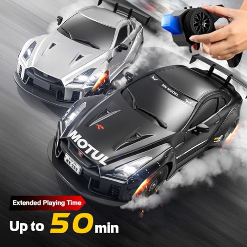 1/16 Scale RC Drift Car, MN-268 RWD Mini RC Vehicles Model with Gyro, Spare Tires & LED Lights for Adults Hobby Toy Gifts (Black) - color: Black