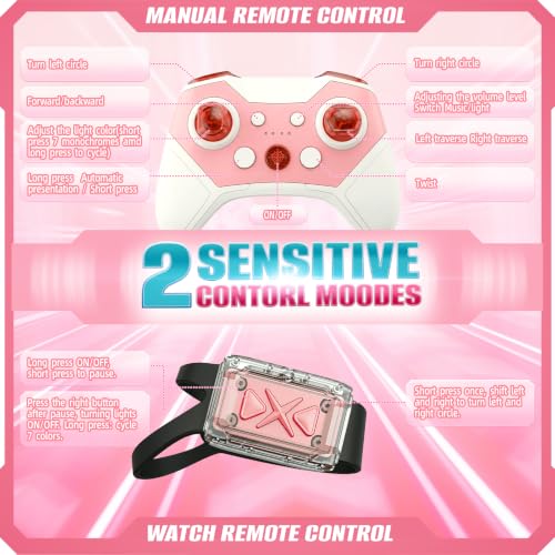 Pink Rc Gesture Sensing Stunt Car Toys for Girls 3 4 5 6 7 8 9 10 1112 Years Old, Drift Hand Control Remote Control Cars with Light & Music, 4WD 360°Rotation Double Side Cars Birthday Gifts for Kid - color: Pink