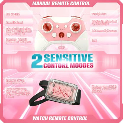 Pink Rc Gesture Sensing Stunt Car Toys for Girls 3 4 5 6 7 8 9 10 1112 Years Old, Drift Hand Control Remote Control Cars with Light & Music, 4WD 360°Rotation Double Side Cars Birthday Gifts for Kid - color: Pink