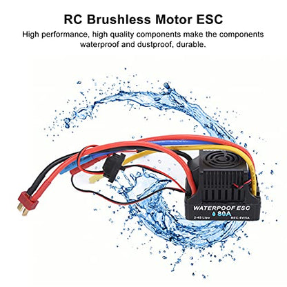 80A RC Car ESC, Electronic Speed Controller 80A Water Proof Brushless Heat Dissipation ESC Universal for RC Boats Aircraft Airplane