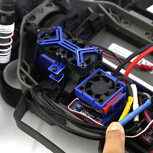 RC Motor Cooling Fan Heatsink High Speed 20000rpm Dual Fans with 36-38mm Adjustable Mount for RC 1/0 Traxxas Slash TRX4 ARRMA 3S 4S Mega 550 Axial SCX10 3650 3660 540 550 Motor Upgrade Parts (Blue)
