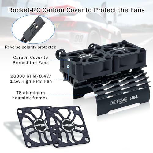 Surpass Hobby RC Motor Cooling Fan 30mm Twin Fans with Metal Heatsink for 1/8 1/10 RC Car 3650 3660 540 550 Brushless Motor (Black) - style: Black-Dual Fan for 36mm motor