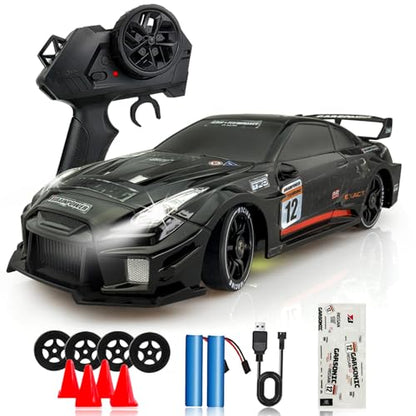 1:24 RC Drift Car for Kids,4WD 2.4GHz 28KM/H High Speed Remote Control Car, Racing Sport Toy Car with LED Lights,Drifting Tires＆Two Batteries (Red-24G1) - color: Red-24g1