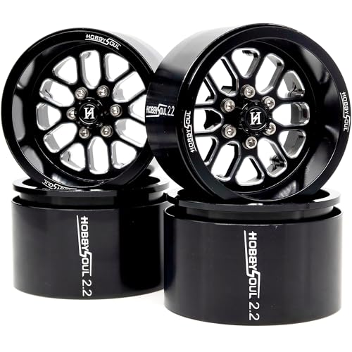 RC 2.2 Beadlock Wheels 40mm Wide 4-Pack Fits TRX4 SCX10 Capra | -11mm negative offset, Black CNC aluminum rims with 12mm hex hub For 1/10 mud rock RC crawler trucks upgrades - color: Black