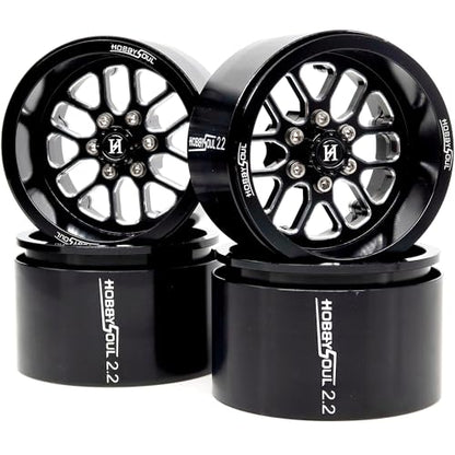 RC 2.2 Beadlock Wheels 40mm Wide 4-Pack Fits TRX4 SCX10 Capra | -11mm negative offset, Black CNC aluminum rims with 12mm hex hub For 1/10 mud rock RC crawler trucks upgrades - color: Black