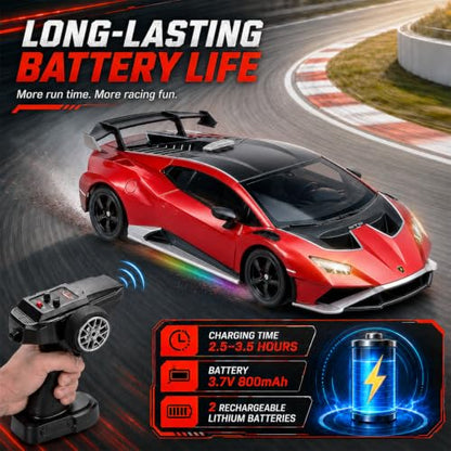 YESHIN 1：24 Lamborghini Haracan Drifting Car Gray, Lamborghini Toy Car, RC Cars for Boys Age 8-12, 2.4GHz Remote Control Car with Light - color: A-red