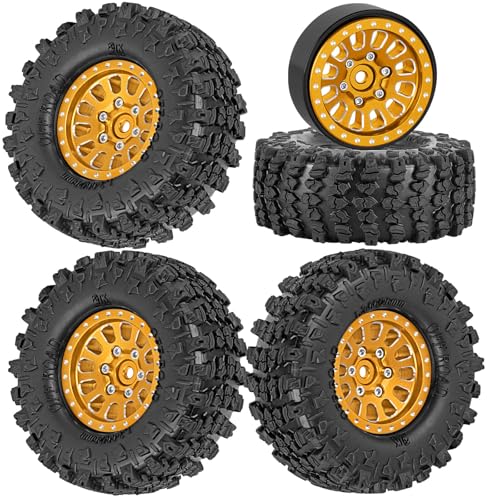 RC 1.3 Beadlock Wheel Tires Set (4PCS) for 1/24 SCX24 1/18 TRX4M RC Crawler Car,Aluminum 1.3 Inch Wheels Tires&Wheel Rims,Yellow(4PCS) - color: Yellow - (Rc Wheels Tires)