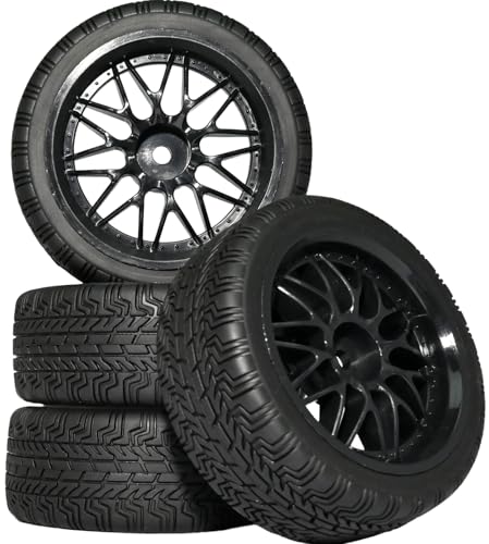OD 2.65" On Road Rubber Tires Nylon Wheels- 12mm Hex for 1/10 RC Racing Car | Compatible with MJX HSP Tamiya HPI Kyosho Traxxas Sakura Redcat WLtoys 1/10 RC On-Road Racing Touring Car (4pcs, Black) - style: D-Black