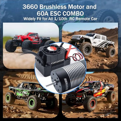 3660 RC Brushless Motor and ESC Shaft 3.175mm Brushless ESC Combo fits 2S Battery for 1/10 Remote Control Car Truck(1750KV 60A) - style: 3660 Motor 1750kv +60A ESC