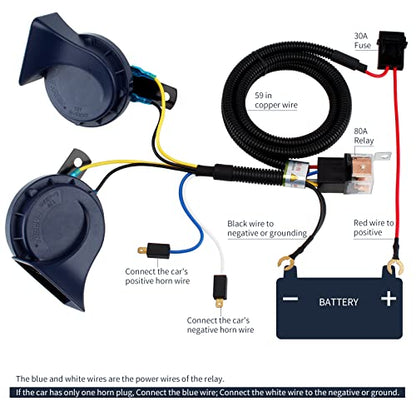 FARBIN 12V Electric Air Horn Kit for Truck Car Motorcycle with Wire Harness | Black classic design, waterproof, 12V 130dB loud, with relay wiring harness, universal for any 12V vehicles - style: 12V Black horn with wire harness