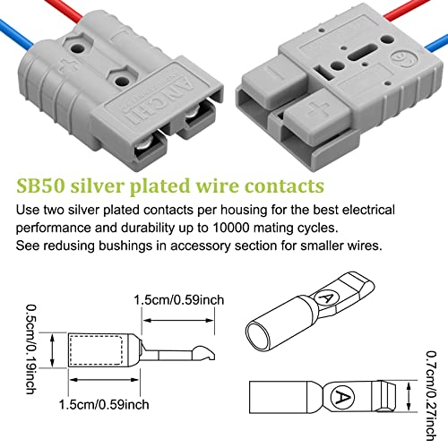 8 Pack 50A-600V Battery Quick Connect/Disconnect Kit with 10/12 Awg Jumper Cable Plug Connector Wire Harness Plug Kit for RV, Transfer Forklift, Golf Carts, Motors, Trailer