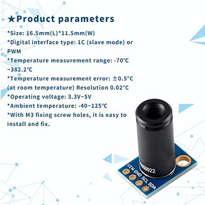 MLX90614ESF-DCI Non-Contact Infrared Temperature Sensor Module High Precision Infrared Temperature Sensor Module Long Distance 50cm Serial Port IIC Suitable for Arduino/DIY (GY-906-DCI)