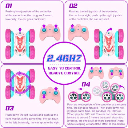 AFUNX 1RC Stunt Car(Pink)+1Remote Control Car(Green)
