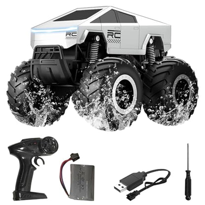 1:16 Cybertruck Remote Control Car, 2.4 GHz 4WD Amphibious Off-Road Pick-up Truck with LED Light, Waterproof Monster Truck Hobby RC Cars Toys for Teen Adults - size: 1 Battery