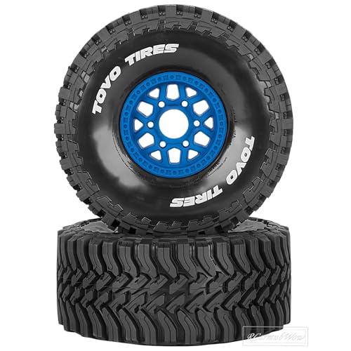 RC Wheels and Tire for 1/8 Maxx Slash 6S Short Course Truck(102076-4),All-Terrain Rubber Tyres w/Foam Insert,Replacement for #10272,Navy Blue - color: Navy Blue(4pcs)