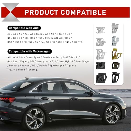100Pcs 10 Sizes Metal Trim Clip - Panel Spring Clip Kit 7.9mm 10mm 11mm 13.1mm 14.1mm 15.3mm 15.8mm 16mm 17.3mm 18.2mm Auto Car U-Clip Trim Moulding Clip Kit Compatible with Audi VW 4A0-867-276A