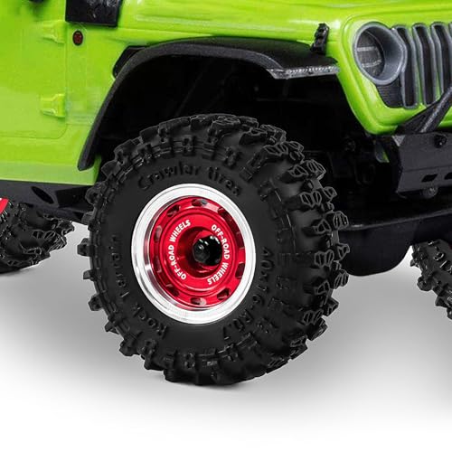 0.7" Aluminum Beadlock Wheels and Tires Set for 1/30 Axial SCX30 RC Crawler – Upgrade Parts (Red-297) - color: Red-297