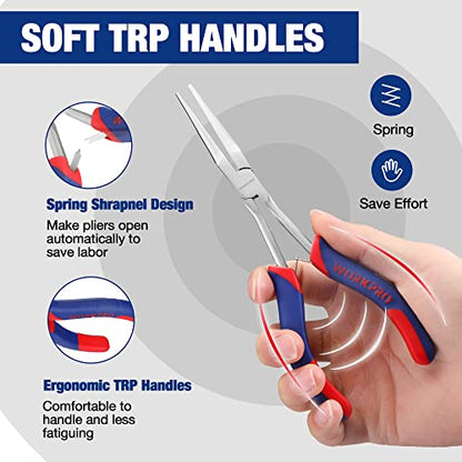 WORKPRO 3PCs Mini Pliers Set, Needle/Bent/Diagonal, 7"/6"/5.5" | Small Long Reach, for Narrow & Hard-to-Reach Spaces