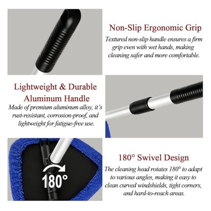 Car Windshield Cleaner Tool, Extendable Handle Pentagonal Vehicle Window Cleaning Kit with 4 Reusable Pads Spray Bottle, Auto Windscreen Detailing Cleaner, Universal Fit (Royal Blue) - size: Royal Blue